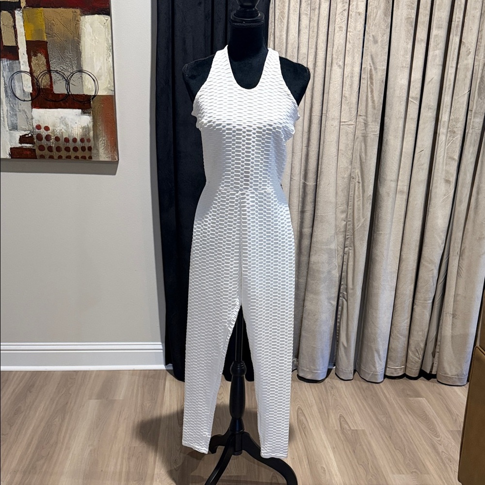 White Textured Women's Jumpsuit